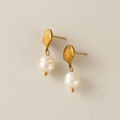 SHELL & PEARL DROP EARRINGS
