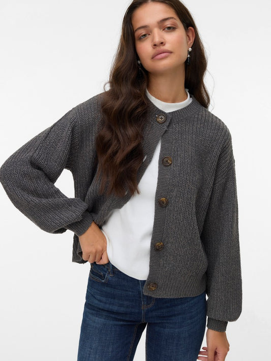 LEA O-NECK CARDIGAN IN ASPHALT