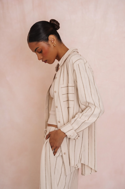 PORTIA - Button Up Linen Stripe