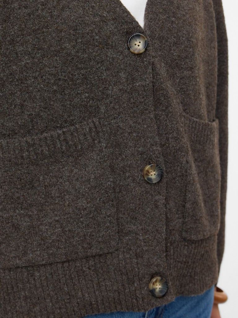 BOOM V-NECK BUTTON CARDIGAN IN CHOCOLATE TORTE