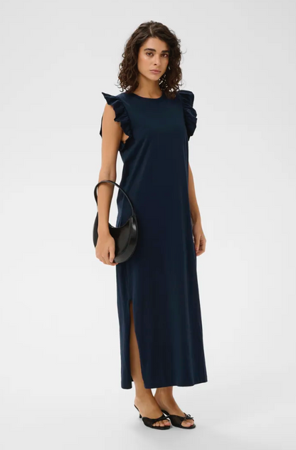 CELINA FLOUNCE DRESS IN NAVY