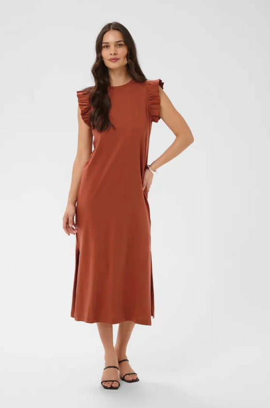 CELINA FLOUNCE DRESS IN HENNA