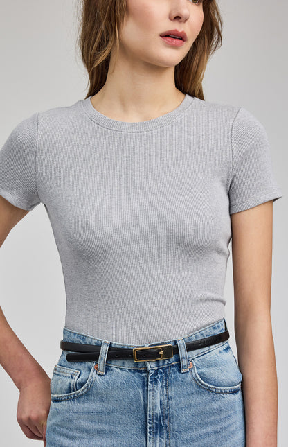TATE - Ribbed Tee in Grey