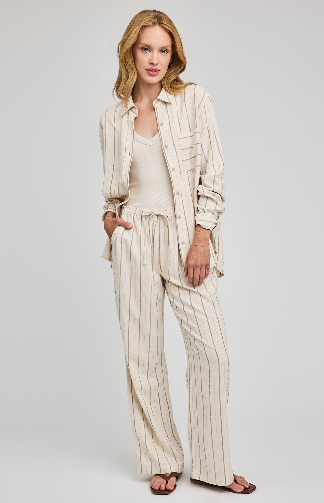 PORTIA - Button Up Linen Stripe
