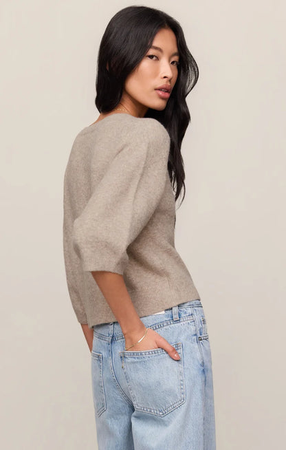 VALOR SHORT SLEEVE CARDIGAN IN NATURAL HEATHER