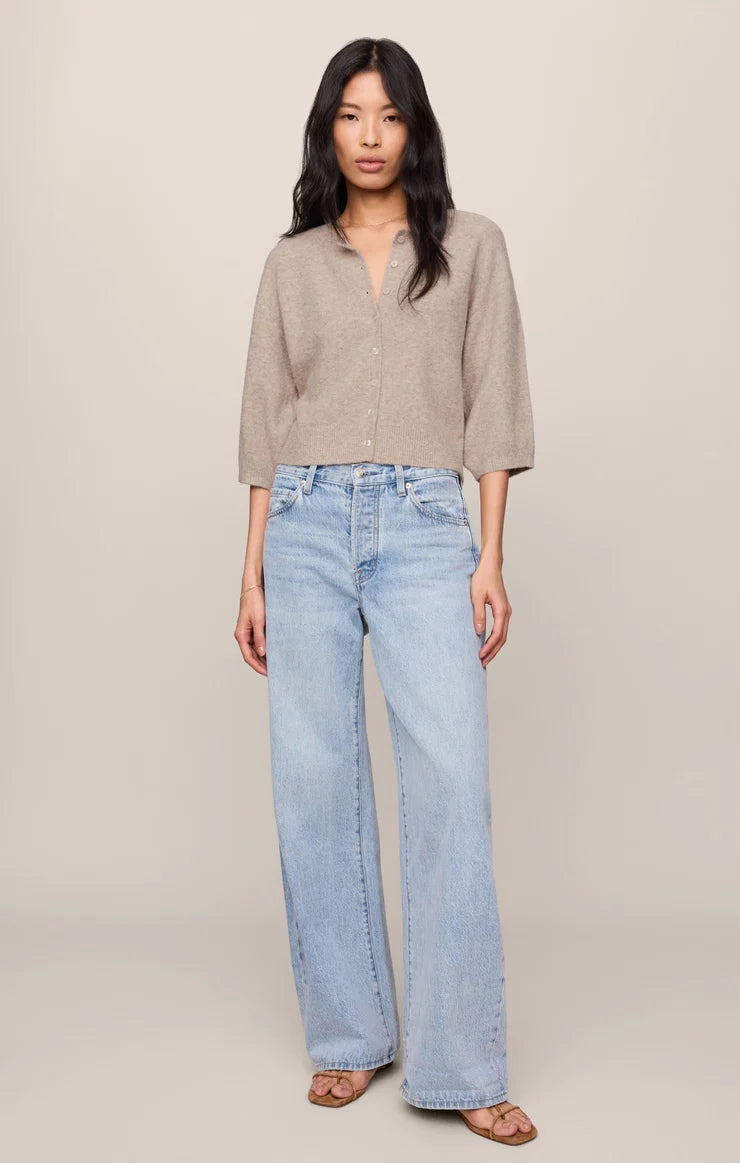 VALOR SHORT SLEEVE CARDIGAN IN NATURAL HEATHER