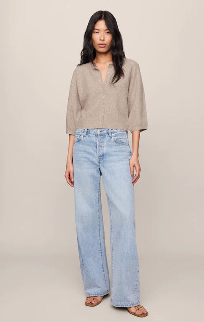 VALOR SHORT SLEEVE CARDIGAN IN NATURAL HEATHER