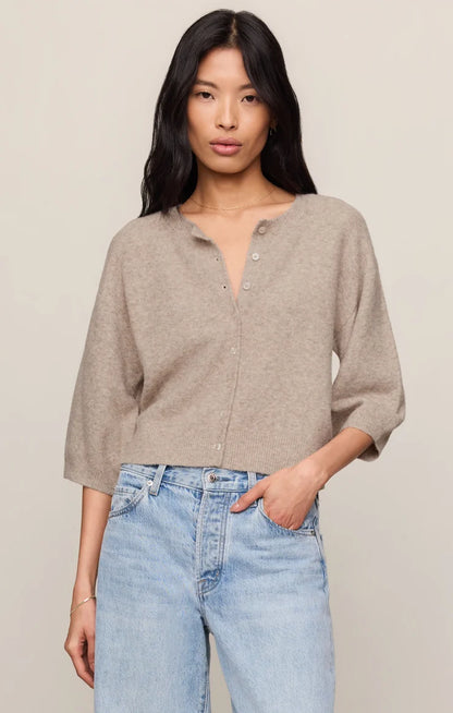 VALOR SHORT SLEEVE CARDIGAN IN NATURAL HEATHER