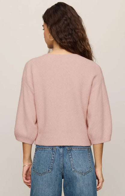 VALOR SHORT SLEEVE CARDIGAN IN SOFT BLUSH