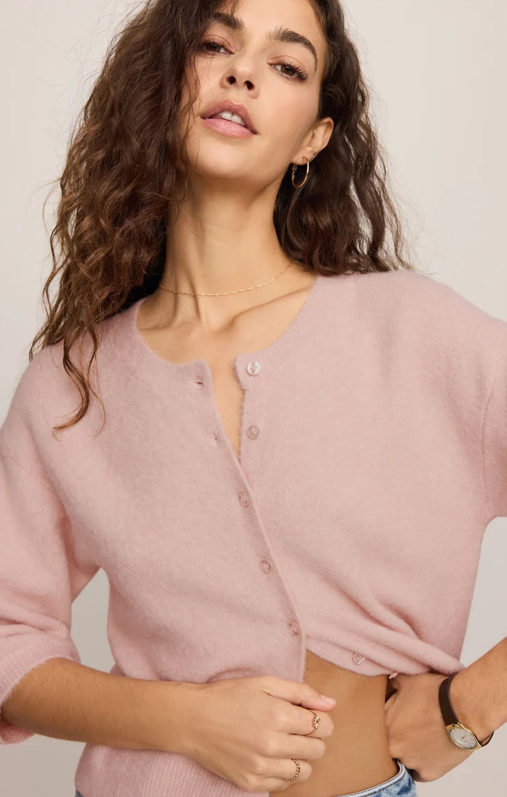 VALOR SHORT SLEEVE CARDIGAN IN SOFT BLUSH