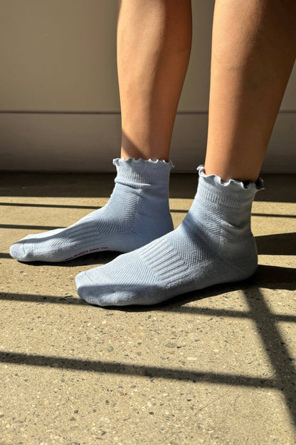 Ruffled Hugger Crew Socks in VANILLA / RED
