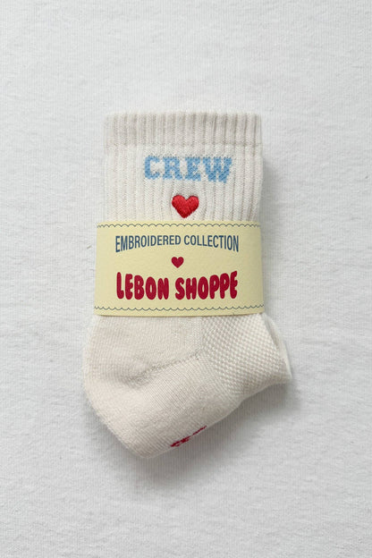 Embroidered Crew Socks: VANILLA