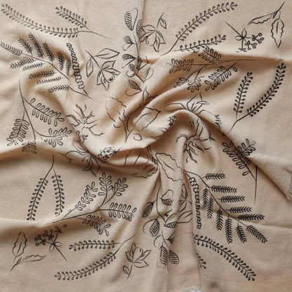 Oatmeal Botanical Print Naturally Raw Silk Bandana-black ink