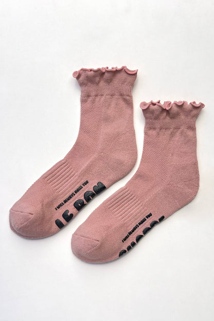 Ruffled Hugger Crew Socks in VANILLA / RED