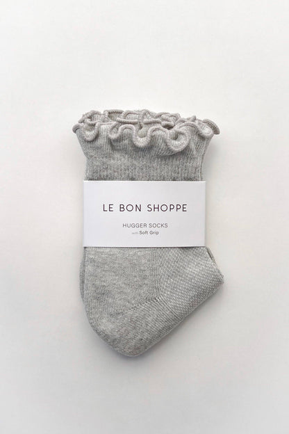 Ruffled Hugger Crew Socks in GREY / RED