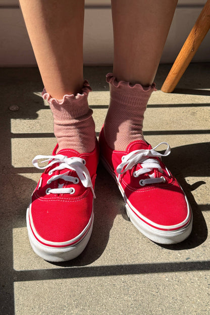 Ruffled Hugger Crew Socks  in  VINTAGE PINK / BLACK