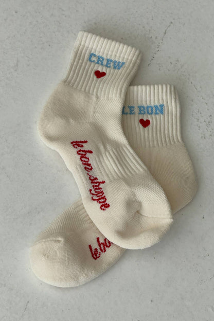 Embroidered Crew Socks: VANILLA